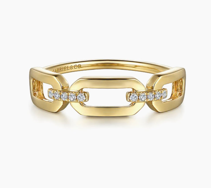 Gabriel & Co-14K Yellow Gold Diamond Link Chain Ladies Ring LR52499Y45JJ