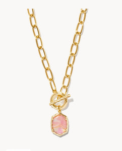KENDRA SCOTT Daphne Convertible Gold Link and Chain Necklace in Light Pink Iridescent Abalone 9608862063