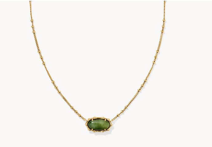 KENDRA SCOTT Elisa Vintage Gold Bamboo Frame Short Pendant Necklace in Sage Serpentine 9608872604