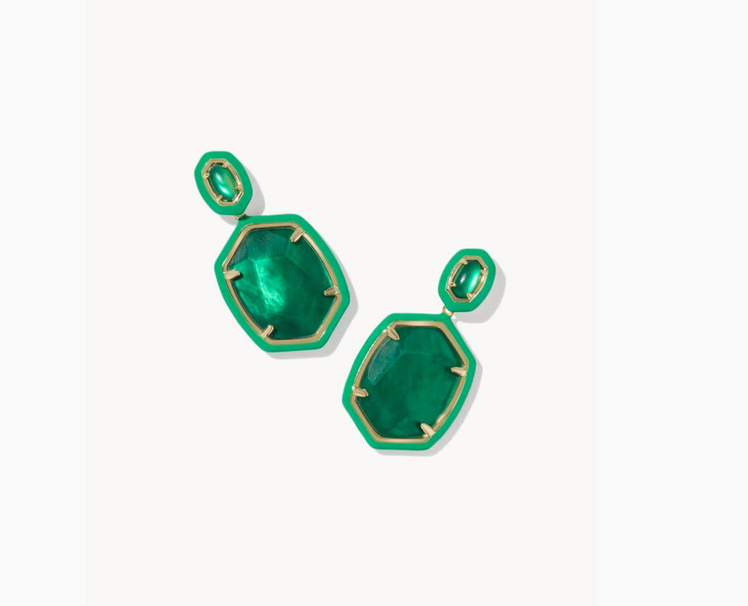 Kendra Scott-Daphne Enamel Frame Gold Drop Earrings in Emerald Illusion 9608876080