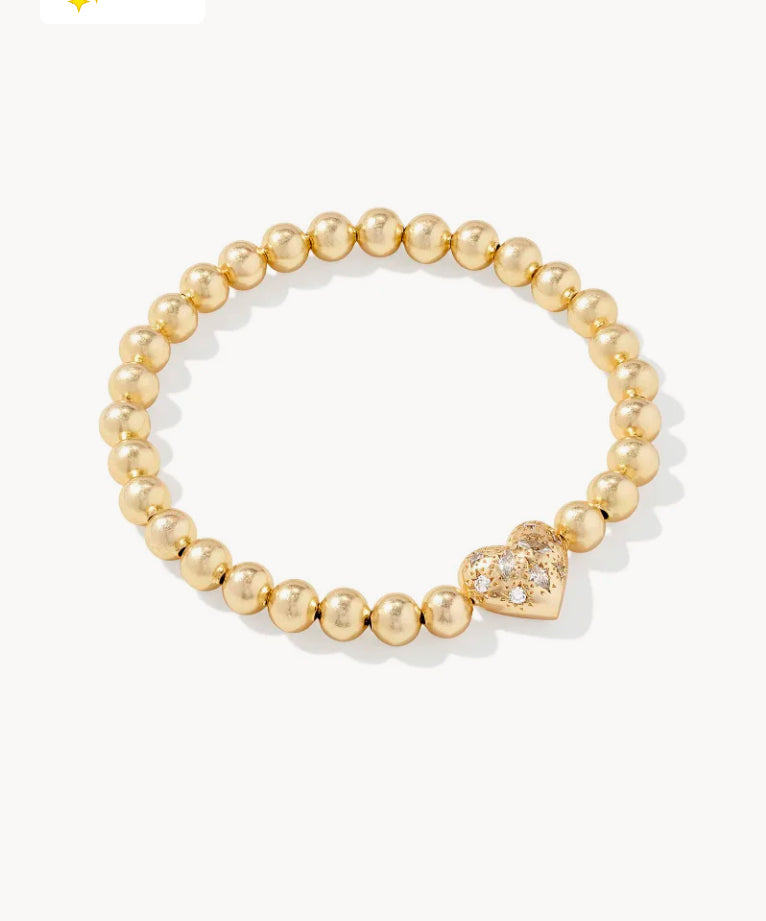 KENDRA SCOTT Holland Gold Heart Stretch Bracelet in White Crystal 9608875399