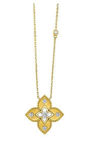 14K Yellow Gold - 0.20ct - Satin Finished Diamond Accented Clover Pendant & Chain NK10243-4YC