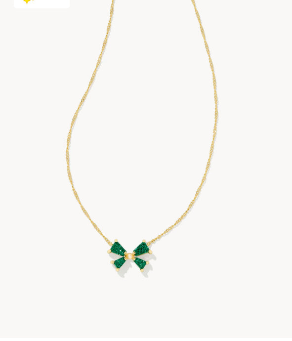 Kendra Scott-Blair Gold Bow Small Short Pendant Necklace in Emerald Drusy 9608875506