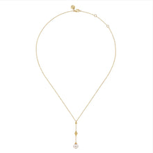 Load image into Gallery viewer, GABRIEL &amp; Co Bujukan Clover - 14K Yellow Gold Clover Bujukan and Pearl Drop Necklace
NK7997Y4JPL