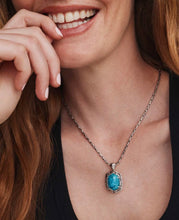 Load image into Gallery viewer, Kendra Scott-Tiger Striped Daphne Vintage Silver Small Long Pendant Necklace in Blue Marble 9608805506