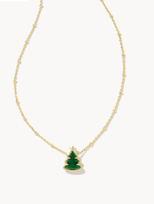 KENDRA SCOTT-Holiday Tree Gold Short Pendant Necklace in Green Quartzite 9608871801