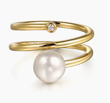 Load image into Gallery viewer, GABRIEL &amp; Co-14K Yellow Gold Diamond and Pearl Bypass Ring LR52679Y45PL