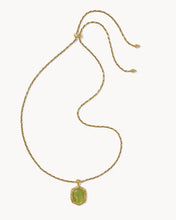 Load image into Gallery viewer, Kendra Scott-Tiger Striped Daphne Vintage Gold Small Long Pendant Necklace in Chartreuse Green Mother-of-Pearl 9608805504