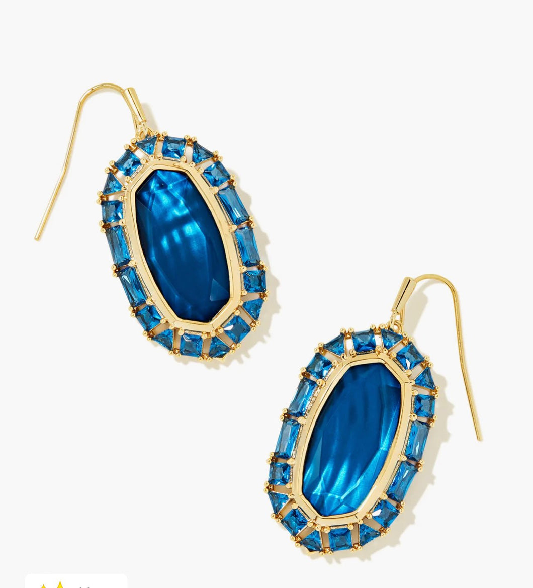 Kendra Scott-Elle Gold Crystal Frame Drop Earrings in Sea Blue Illusion 960885609