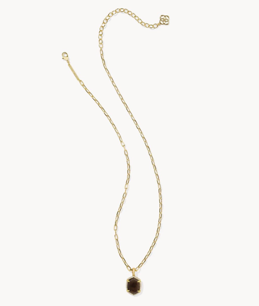 Kendra Scott-Daphne Gold Metal Pave Frame Short Pendant Necklace in Smoky Quartz 9608872173