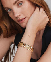 Load image into Gallery viewer, Kendra Scott-Tiger Striped Daphne Vintage Gold Statement Bracelet in Chartreuse Green Mother-of-Pearl M/L 9608805517