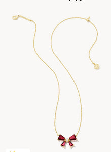 Kendra Scott-Blair Gold Bow Short Pendant Necklace in White Crystal 9608856332