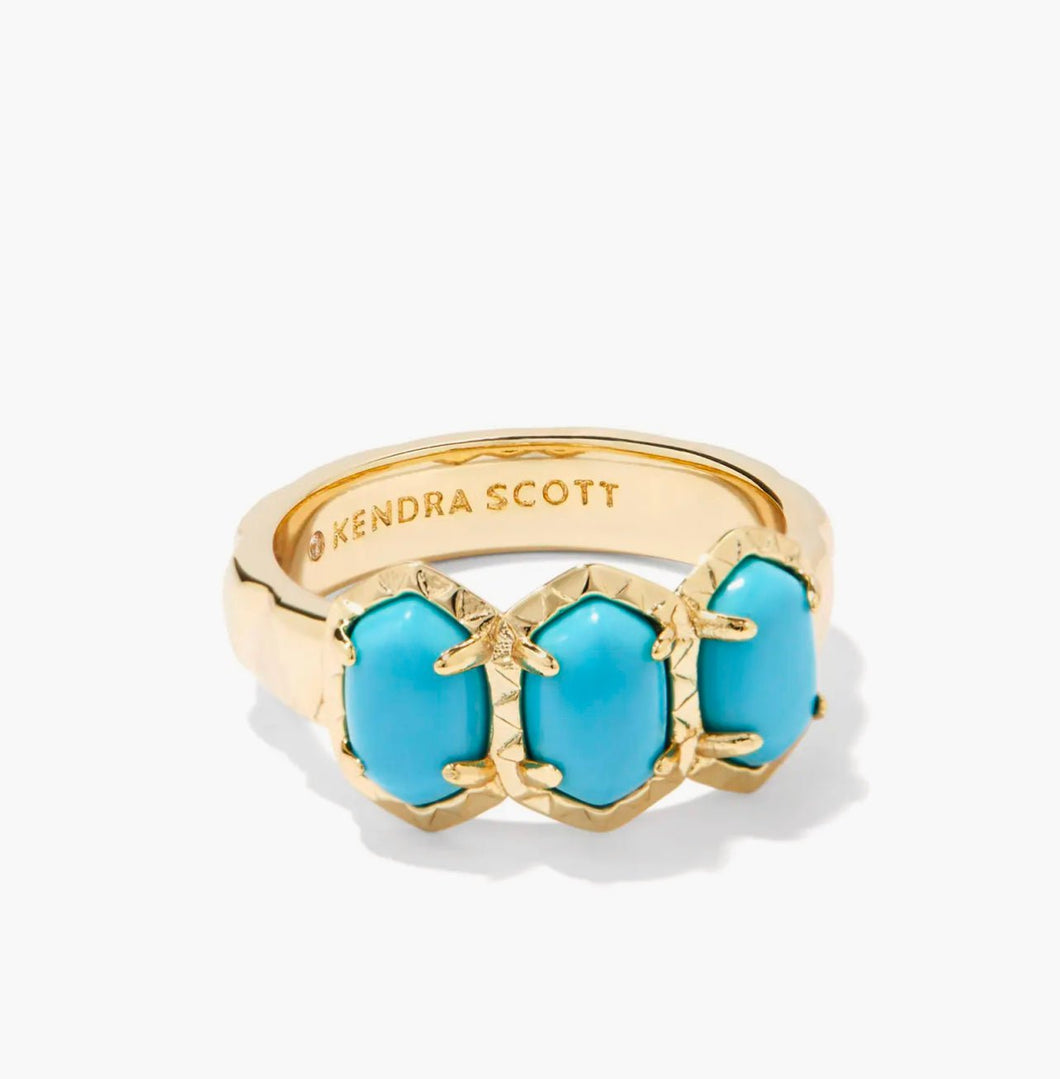 Kendra Scott-Daphne Gold Band Ring in Variegated Turquoise Magnesite Size 5
 9608864708