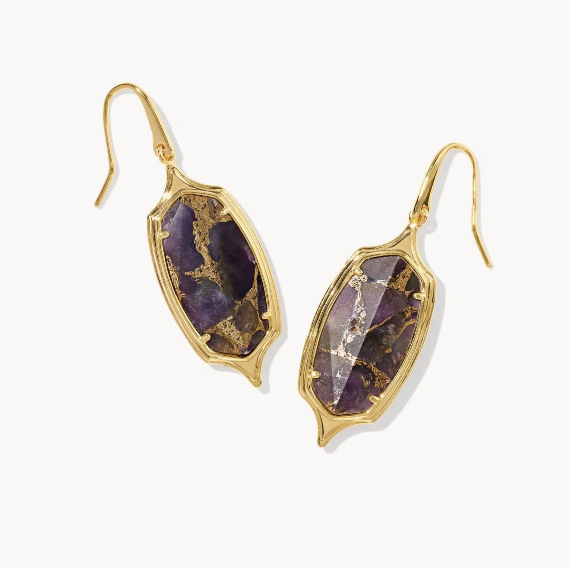 Kendra Scott-Dani Stepped Frame Gold in Bronze Veined Purple Amethyst Drop Earrings 9608806777