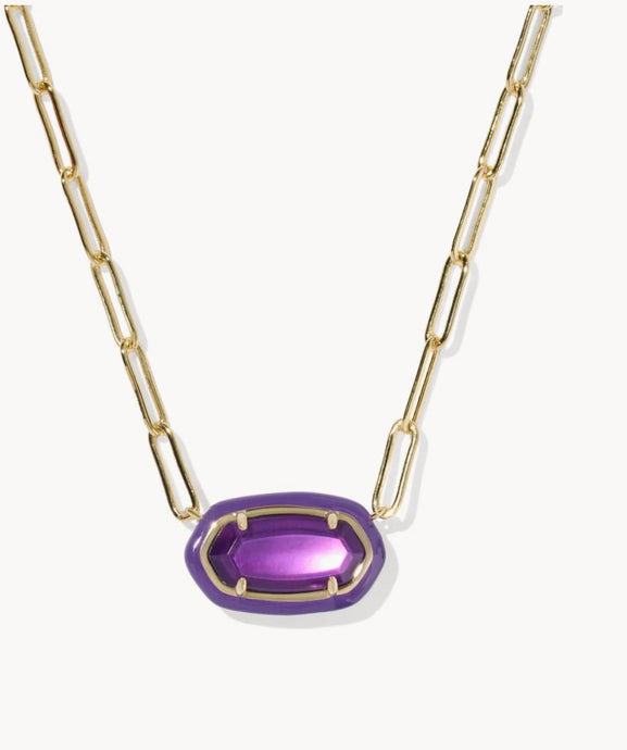 Kendra Scott-Elisa Enamel Frame Gold Paperclip Necklace in Purple Mother-of-Pearl 9608880396