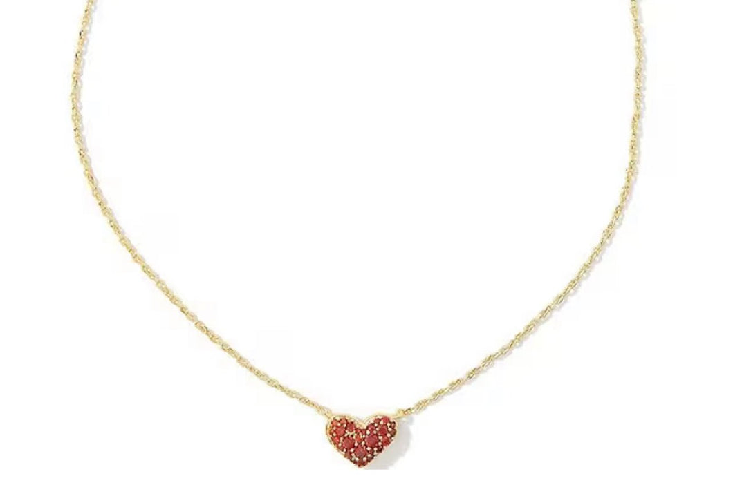 KENDRA SCOTT Ari Gold Pave Crystal Heart Necklace in Red Crystal 9608862927