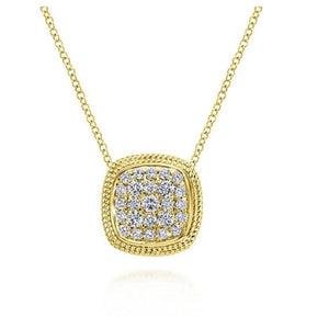 GABRIEL&Co.18" 14K Yellow Gold Cushion Shape Diamond PavÃ© Pendant Necklace
# NK3139Y44JJ