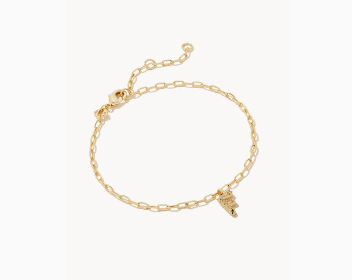 Kendra Scott-Crystal Letter F Gold Delicate Chain Bracelet in White Crystal 9608856092