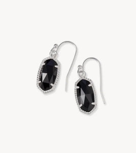 Kendra Scott-Lee Silver Metal Drop Earrings in Black Opaque Glass 4217711443