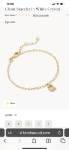 Kendra Scott-Crystal Letter Q Gold Delicate Chain Bracelet in White Crystal 9608856488