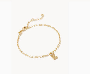 Kendra Scott-Crystal Letter E Gold Metal Delicate Chain Bracelet in White Crystal 9608856123