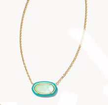 Load image into Gallery viewer, Kendra Scott-Elisa Gold Enamel Framed Short Pendant Necklace in Sea Green Ombre Illusion 9608850589