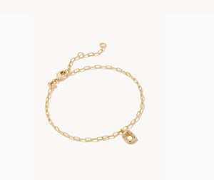 Kendra Scott-Crystal Letter O Gold Delicate Chain Bracelet in White Crystal 9608856562