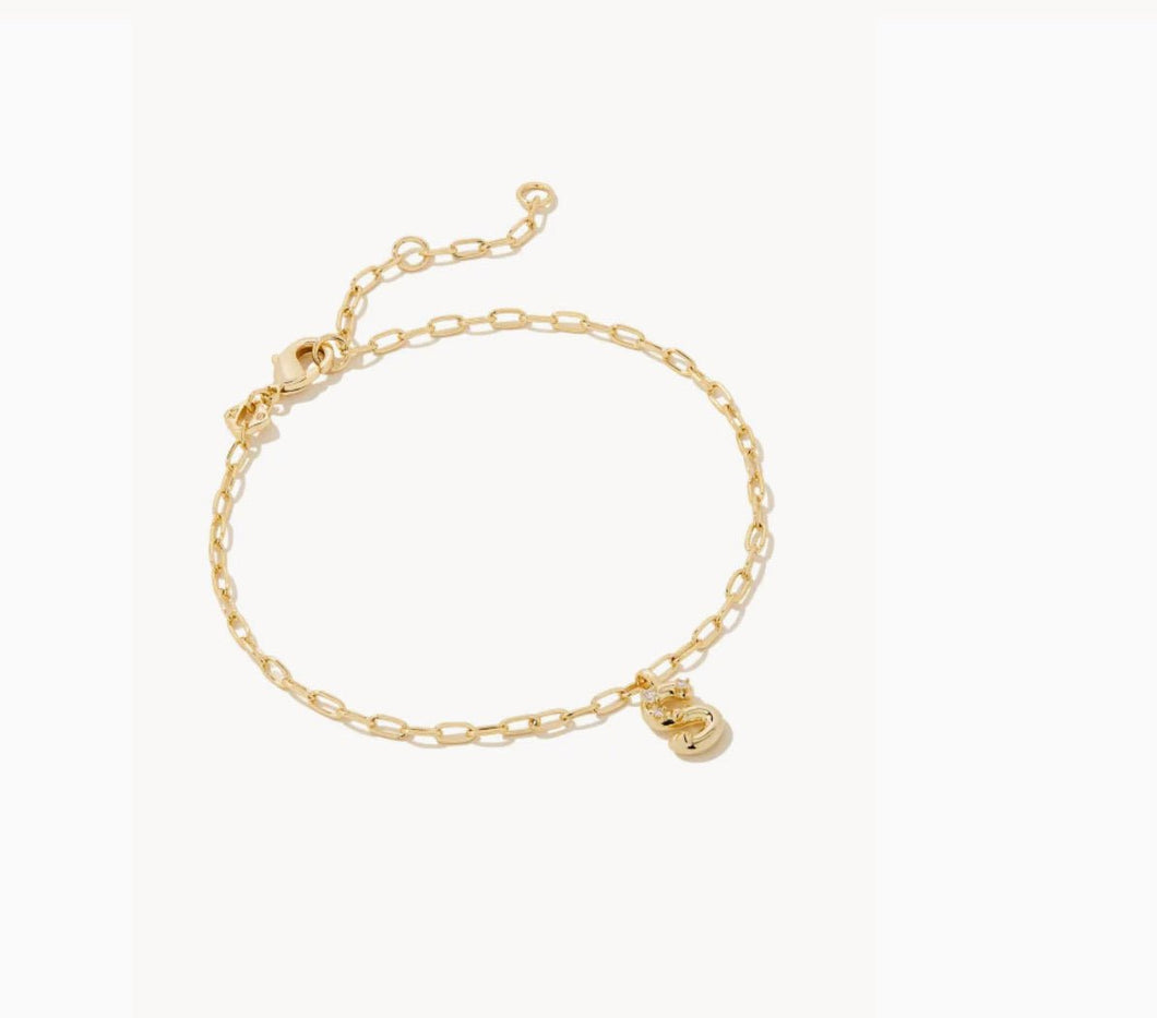 Kendra Scott-Crystal Letter S Gold Delicate Chain Bracelet in White Crystal 9608853510