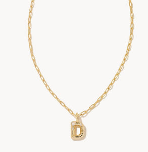 Kendra Scott-Crystal Letter D Gold Metal Short Pendant Necklace in White Crystal 9608856012