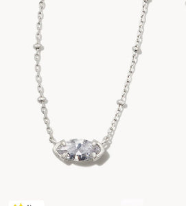 Kendra Scott-Genevieve Silver Satellite Short Pendant Necklace in White Crystal  9608856095