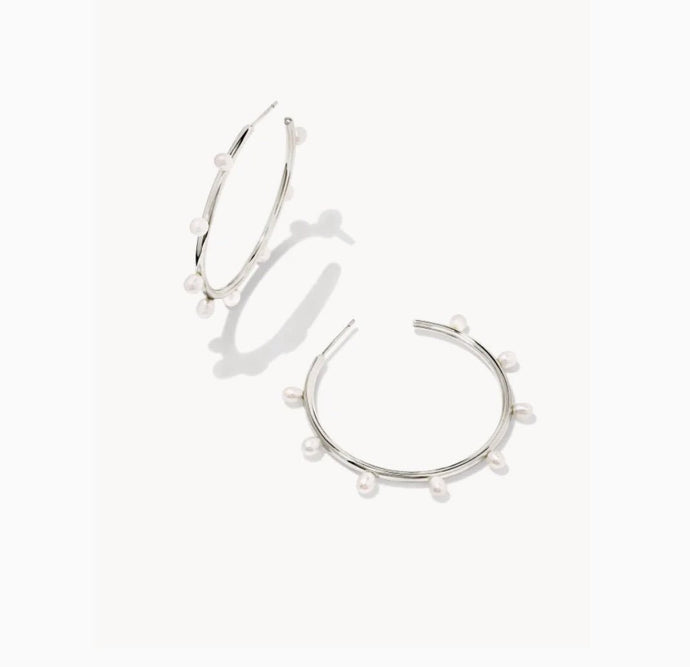 Kendra Scott-Leighton Silver Pearl Hoop Earrings in White Pearl 9608851453