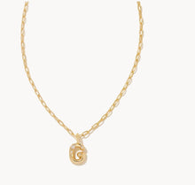Load image into Gallery viewer, Kendra Scott-Crystal Letter G Gold Short Pendant Necklace in White Crystal 9608856177