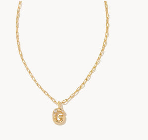 Kendra Scott-Crystal Letter G Gold Short Pendant Necklace in White Crystal 9608856177