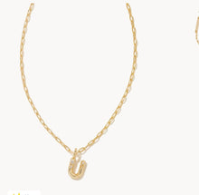 Load image into Gallery viewer, Kendra Scott-Crystal Letter U Gold Short Pendant Necklace in White Crystal 9608856547