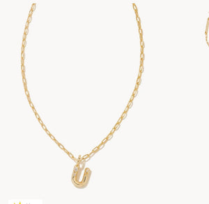 Kendra Scott-Crystal Letter U Gold Short Pendant Necklace in White Crystal 9608856547