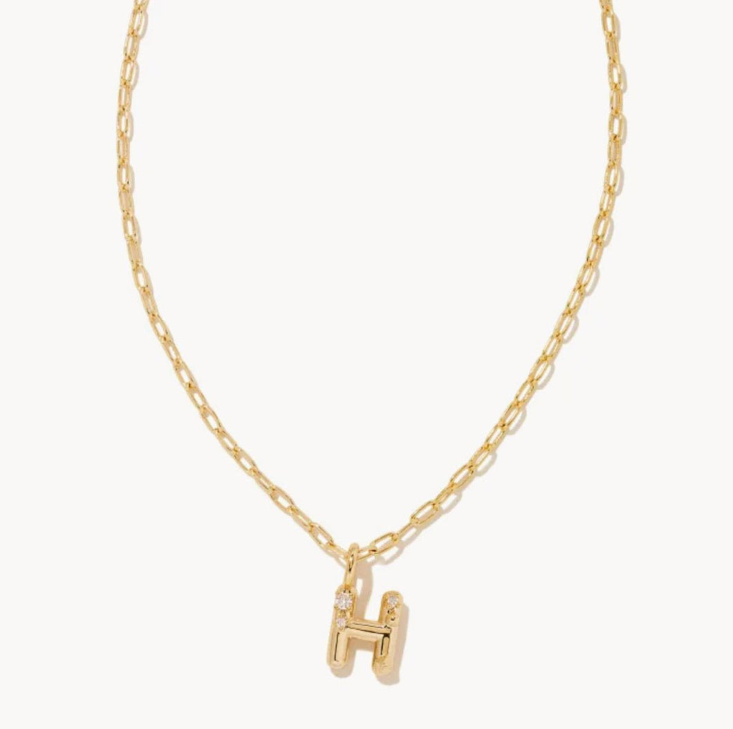 Kendra Scott-Crystal Letter H Gold Short Pendant Necklace in White Crystal 9608856491