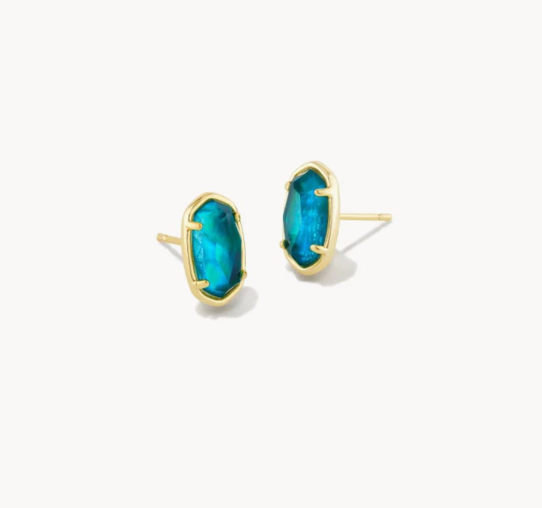 KENDRA SCOTT Grayson Gold Stone Stud Earrings in Teal Abalone # 9608853010