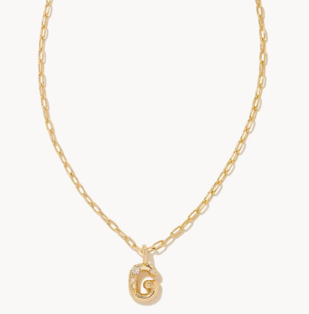 Kendra Scott-Crystal Letter G Gold Short Pendant Necklace in White Crystal 9608856563