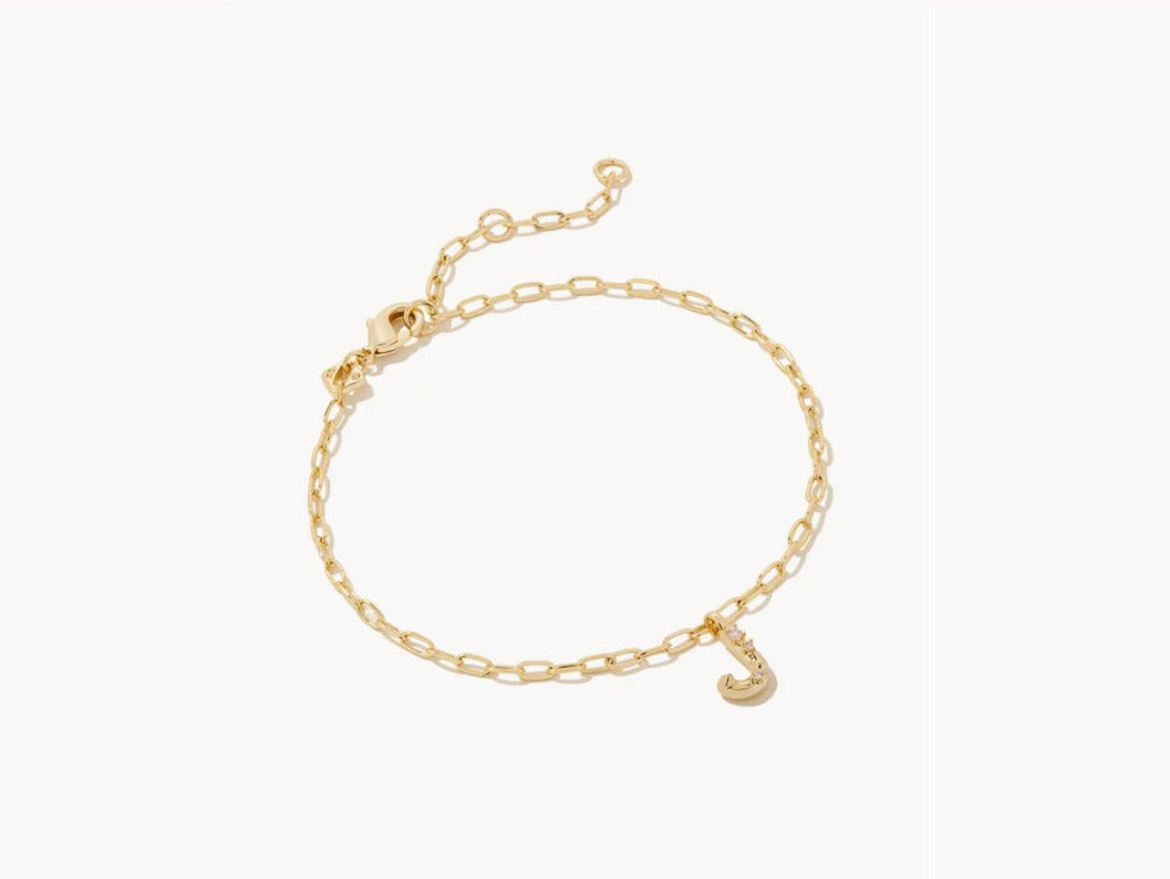 Kendra Scott-Crystal Letter J Gold Delicate Chain Bracelet in White Crystal 9608856436