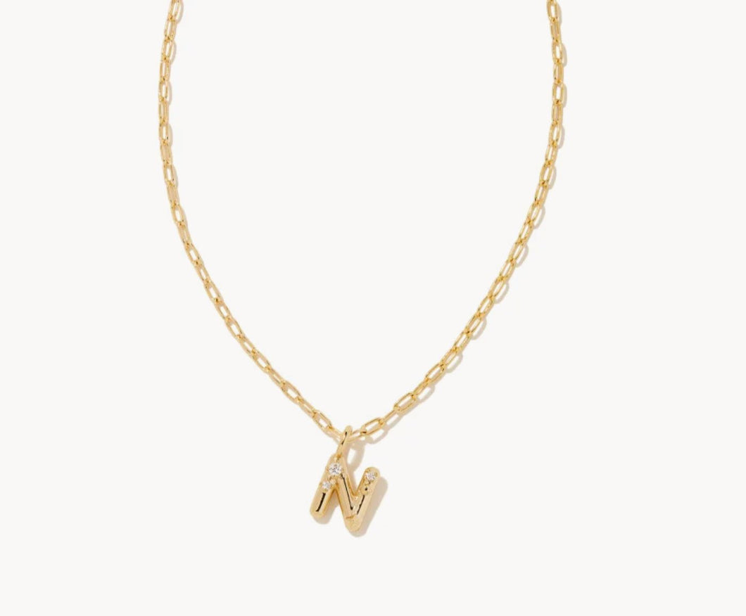 Kendra Scott-Crystal Letter N Gold Short Pendant Necklace in White Crystal 9608856662