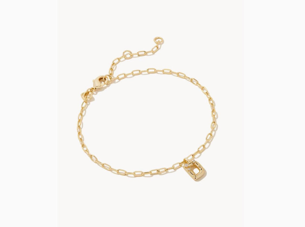 Kendra Scott-Crystal Letter D Gold Metal Delicate Chain Bracelet in White Crystal 9608856592
