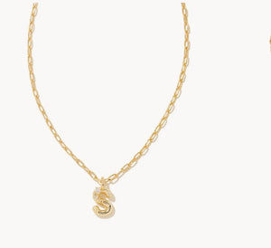Kendra Scott-Crystal Letter S Gold Short Pendant Necklace in White Crystal 9608853123