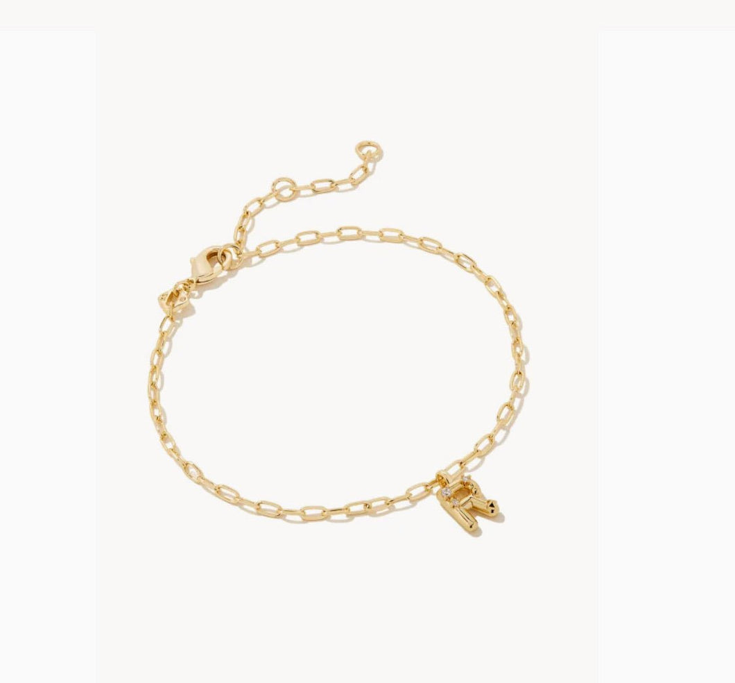 Kendra Scott-Crystal Letter R Gold Delicate Chain Bracelet in White Crystal 9608856475