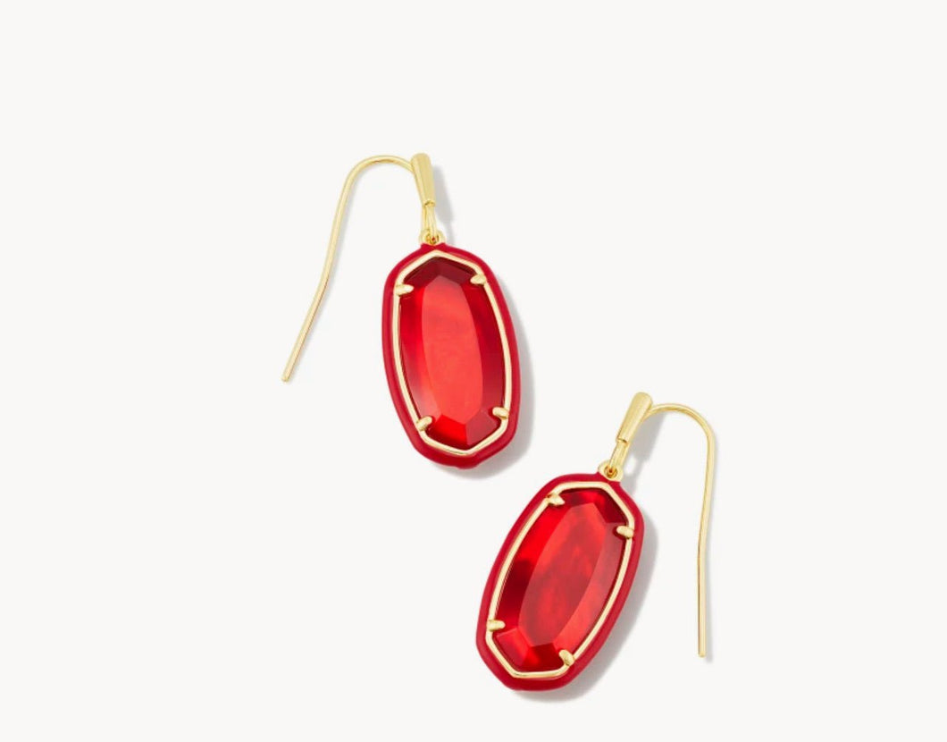 Kendra Scott-Dani Gold Metal Enamel Framed Drop Earrings in Red Illusion 9608856509