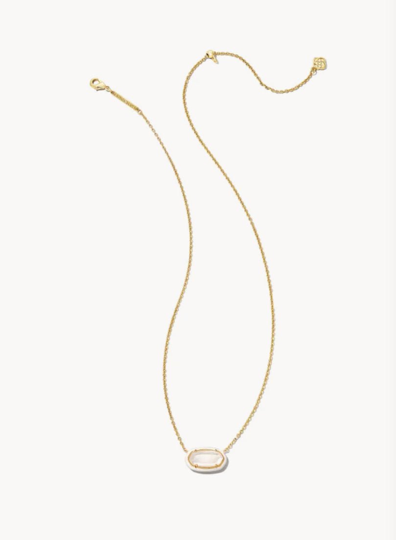 Kendra Scott-Elisa Gold Enamel Framed Short Pendant Necklace in Ivory Mix 9608851298