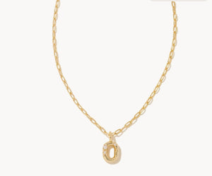 Kendra Scott-Crystal Letter O Gold Short Pendant Necklace in White Crystal 9608856746