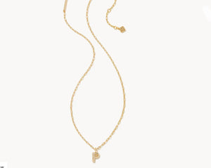 Kendra Scott-Crystal Letter P Gold Short Pendant Necklace in White Crystal 9608856506