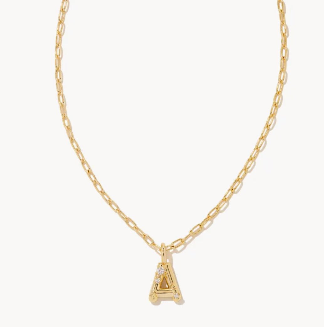 Kendra Scott-Crystal Letter A Gold Metal Short Pendant Necklace in White Crystal 9608853829