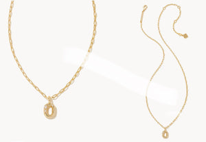 Kendra Scott-Crystal Letter O Gold Short Pendant Necklace in White Crystal 9608856746