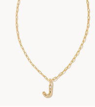Load image into Gallery viewer, Kendra Scott-Crystal Letter J Gold Short Pendant Necklace in White Crystal 9608856450